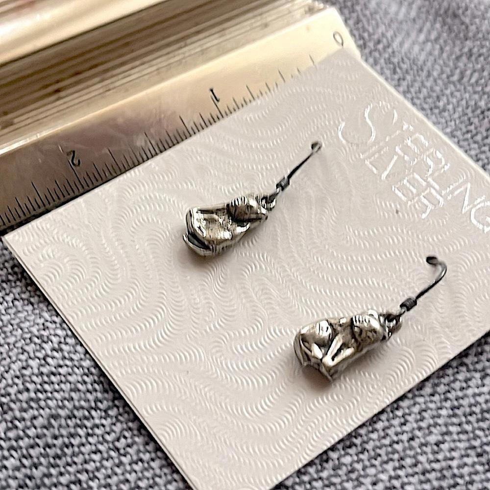 Vintage-New Sterling‎ Silver Cat Earrings - Happy Unique & Fun Y2K